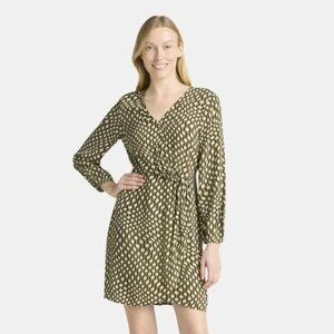3/$30 Wrap Mini Dress, Green Geo Print